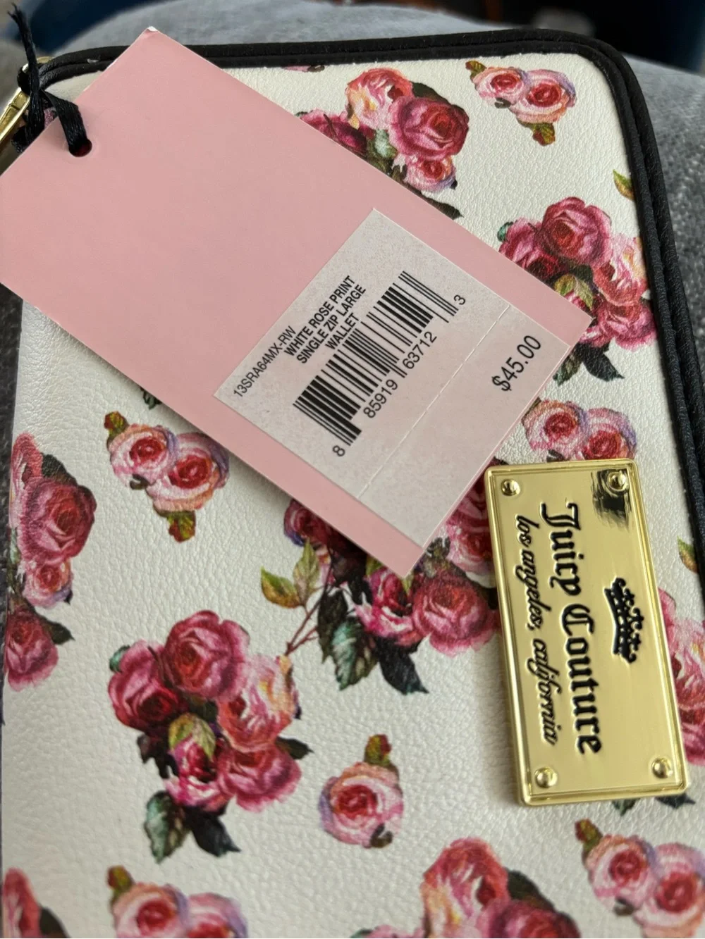 Juicy Couture Rose Print Wallet in White and Pink - NWT